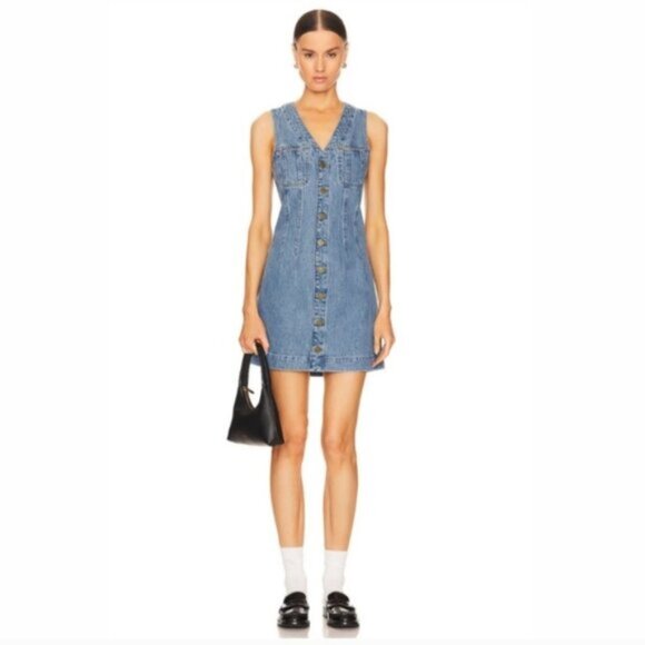 NWT Frame Denim Sleeveless Trucker Pocket Mini Dress - Picture 3 of 14